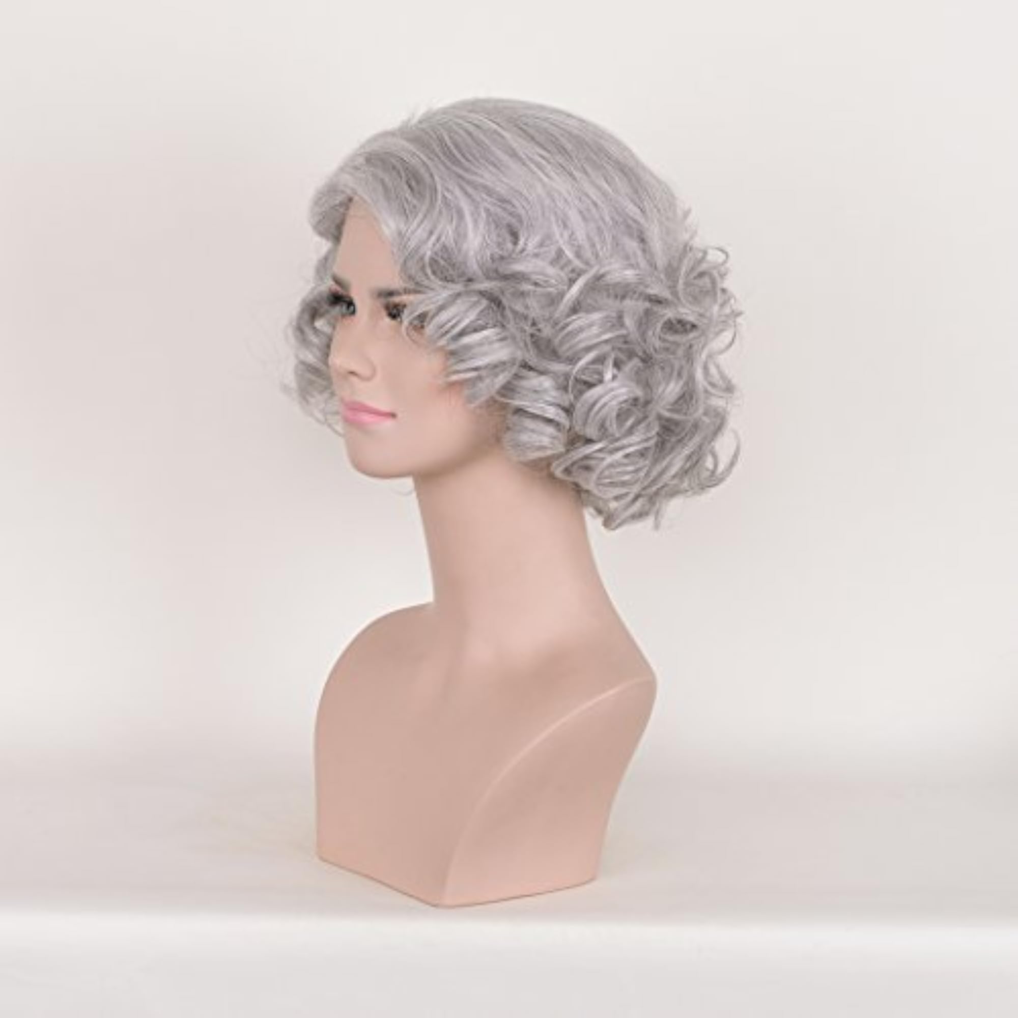 Short Curly Silver Grey Glueless Lace Front Wig for Women
